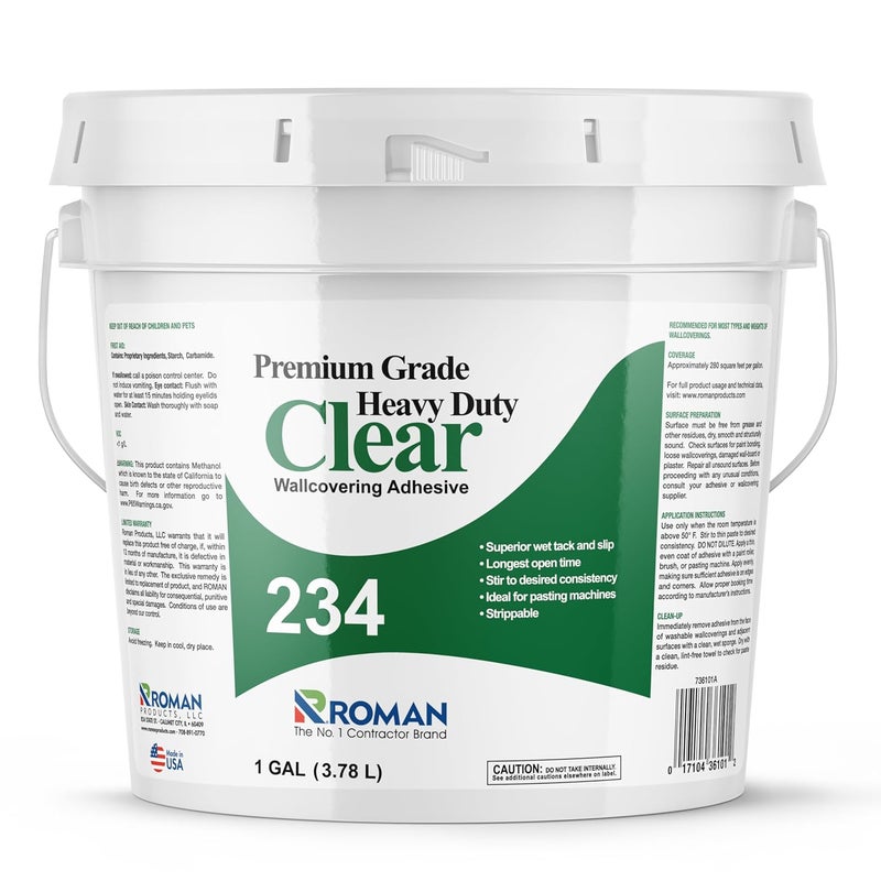 Roman Products 234 Heavy Duty Clear Wallpaper Adhesive, Strippable, 1-Gallon (280 Sq. Ft.) - Image 1